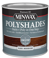 Minwax PolyShades 214854444 Wood Stain and Polyurethane, Gloss, Mission Oak, Liquid, 0.5 pt, Can